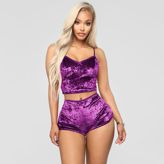European and American Sexy Lingerie Hot Sale Sexy V-neck Slim Underwear Multicolor Two-piece Suit